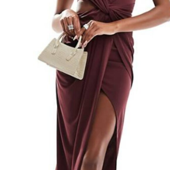 ASOS Design High-Neck Drape Cut Out Midi Dress size 12 "Plum" - Picture 4 of 14